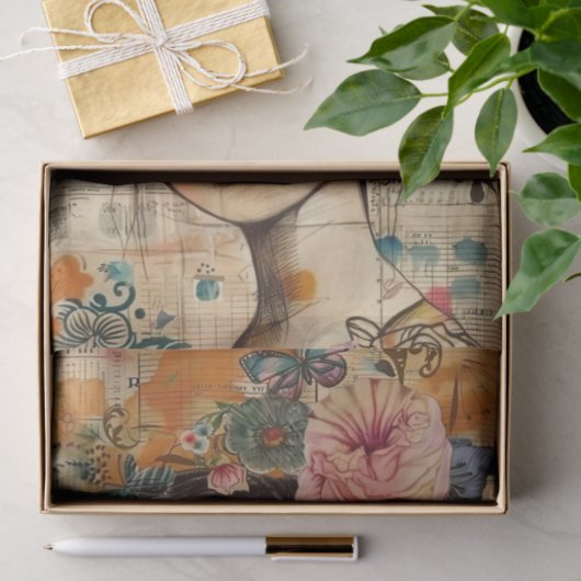 BOHO BLOEMENMEISJE DECOUPAGE TISSUEPAPIER (Geschenk)