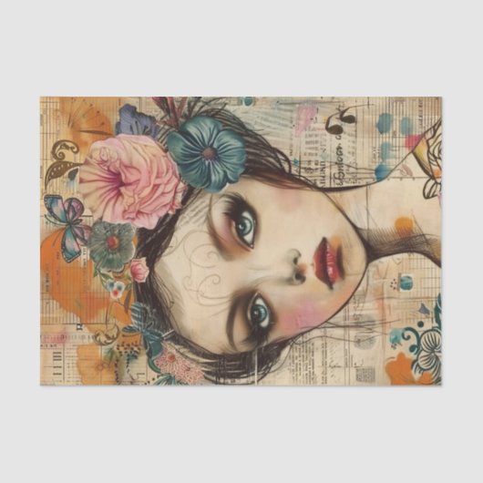 BOHO BLOEMENMEISJE DECOUPAGE TISSUEPAPIER (Voorkant)