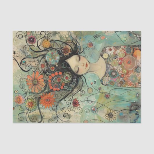 BOHO BLOEMENMEISJE DECOUPAGE TISSUEPAPIER (Voorkant)