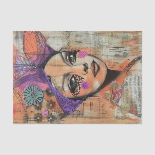 BOHO BLOEMENMEISJE DECOUPAGE TISSUEPAPIER (Voorkant)