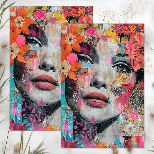 BOHO BLOEMENMEISJE DECOUPAGE VLOEIPAPIER TISSUEPAPIER