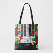boho bloemenmuziek aangepaste naam tote bag (Voorkant)