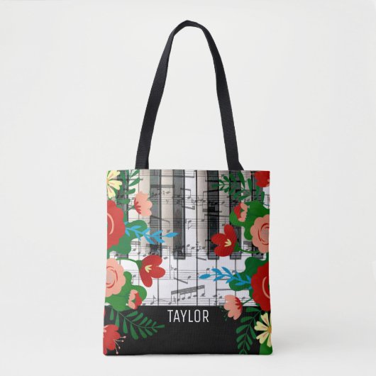 boho bloemenmuziek aangepaste naam tote bag (Voorkant)