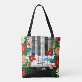 boho bloemenmuziek aangepaste naam tote bag (Achterkant)