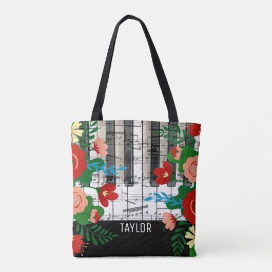 boho bloemenmuziek aangepaste naam tote bag (Achterkant)