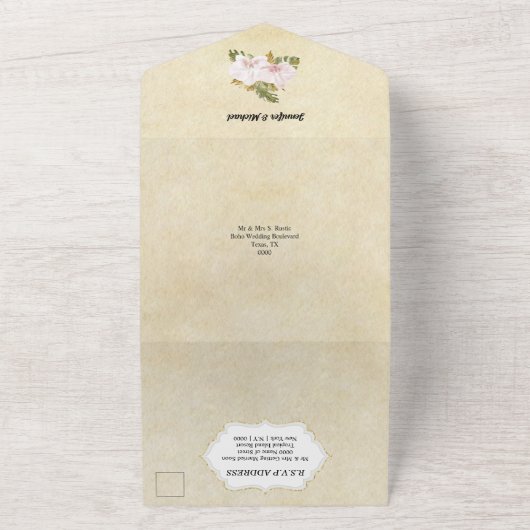 Boho bloemenorchidee groen lijst rustiek all in one uitnodiging (Buitenkant)