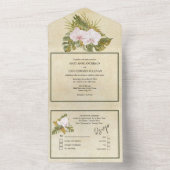 Boho bloemenorchidee groen lijst rustiek all in one uitnodiging (Binnen)