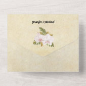 Boho bloemenorchidee groen lijst rustiek all in one uitnodiging (Achterkant)