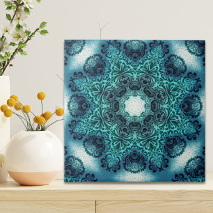 Boho bloemenpaisley turquoise blauwgroen mandala h tegeltje