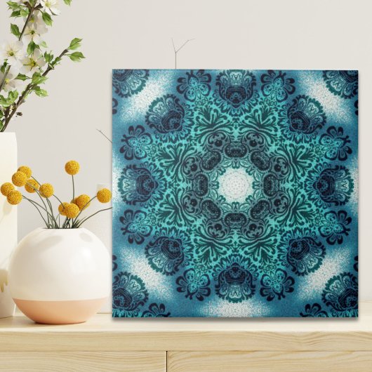 Boho bloemenpaisley turquoise blauwgroen mandala h tegeltje