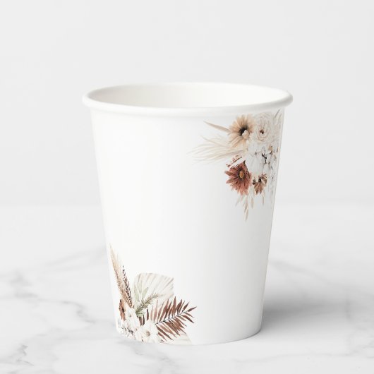 Boho bloemenpampagras bruiloft papieren bekers (Achterkant)