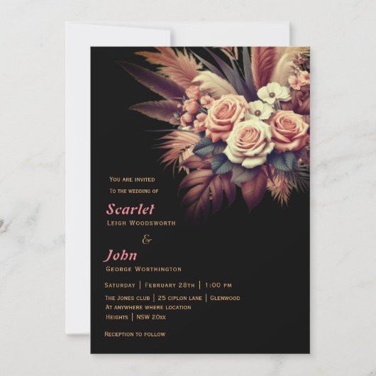 boho bloemenpampas gras bruiloft kaart (Voorkant)