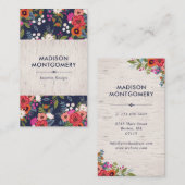 Boho Bloemenpatroon - Navy Blue & Birch Visitekaartje (Voorkant / Achterkant)