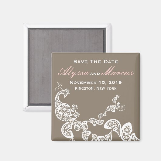 Boho bloemenpauw Elegant Save the Date Magneet (Voorkant / Achterkant)