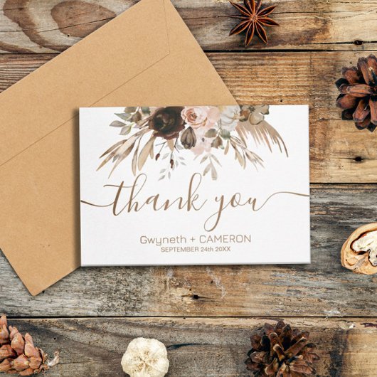 Boho Bloemenpompoen Dank u Bedankkaart