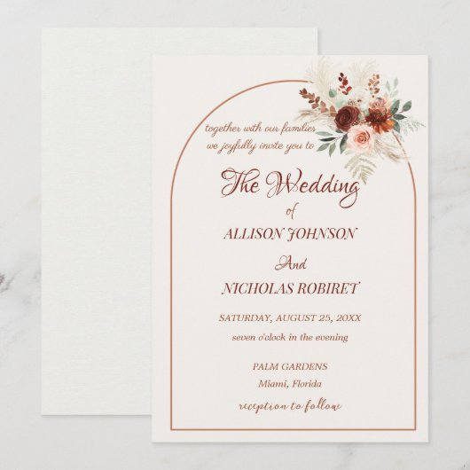 Boho bloemenpumpas bruiloft kaart (Voorkant / Achterkant)