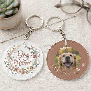 Boho Bloemenschildering Hond Moeder Foto Sleutelhanger