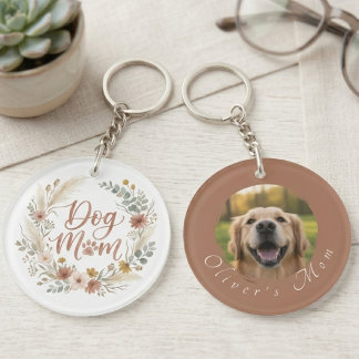 Boho Bloemenschildering Hond Moeder Foto Sleutelhanger