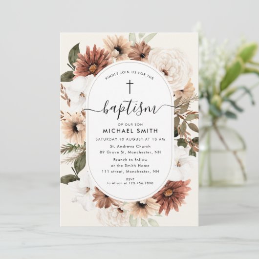 Boho bloemenschrift doop kaart (Staand voorkant)