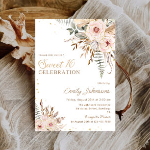 Boho bloemenscript gouden glitter zoet 16 verjaard kaart
