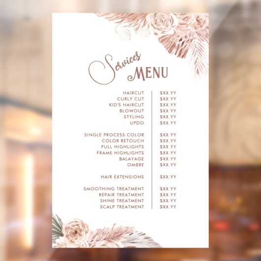 Boho Bloemenservice Menu Raamsticker (Vel 2)