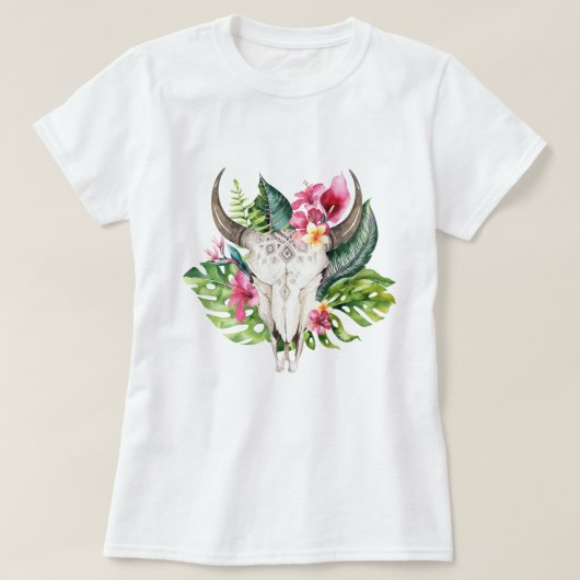 Boho Bloemenskelet Teal Tropisch Eiland Paradijs T-shirt (Design voorkant)