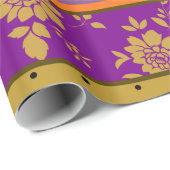 Boho bloemenstrepen Paarse mosterdgeel patroon Cadeaupapier (Rol Hoek)