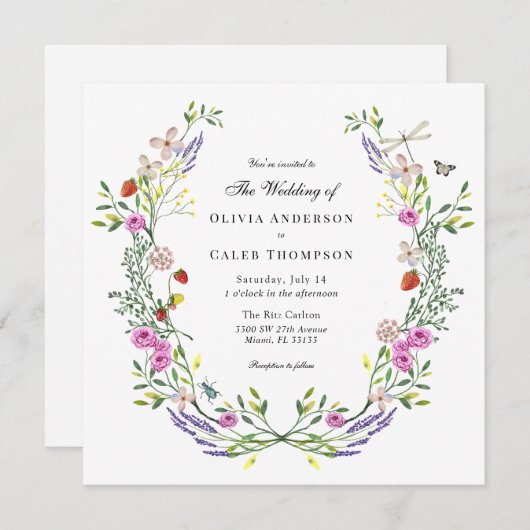 Boho bloementuin bruiloft kaart (Voorkant / Achterkant)