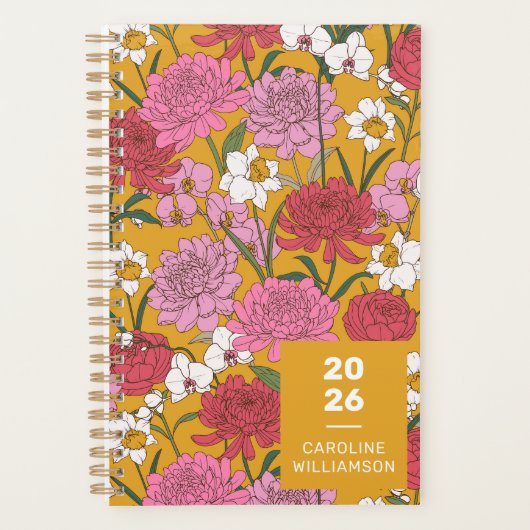 Boho Bloementuin Geel Gepersonaliseerde Naam Planner (Voorkant)