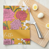 Boho Bloementuin Geel Gepersonaliseerde Naam Theedoek (Quarter Fold)