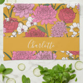 Boho Bloementuin Gele Gepersonaliseerde Naam Theedoek (Gevouwen)