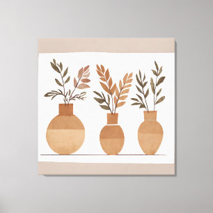 Boho bloemenvaas Leaf Botanische kunststijl Modern Canvas Afdruk