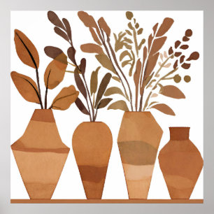Boho bloemenvaas Leaf Botanische kunststijl Modern Poster