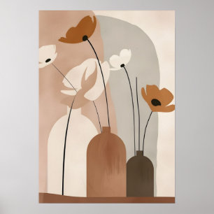 Boho bloemenvazen en abstracte vormen poster
