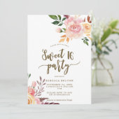boho bloemenveer Sweet 16 uitnodiging (Staand voorkant)