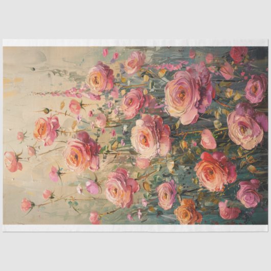 Boho bloemenzalmroze Florabunda rozenveld Tissuepapier (Voorkant)