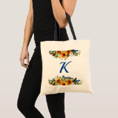 Boho bloemenzonnebloem Monogram bruidsmeisje Tote Bag (Voorkant (product))