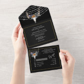 Boho bloemenzwart sinaasappel paarse snaarlampen c all in one uitnodiging (Afscheurbaar)