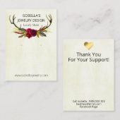 Boho Bloemgewei op Beige Verf Oorbel Display Visitekaartje (Voorkant / Achterkant)