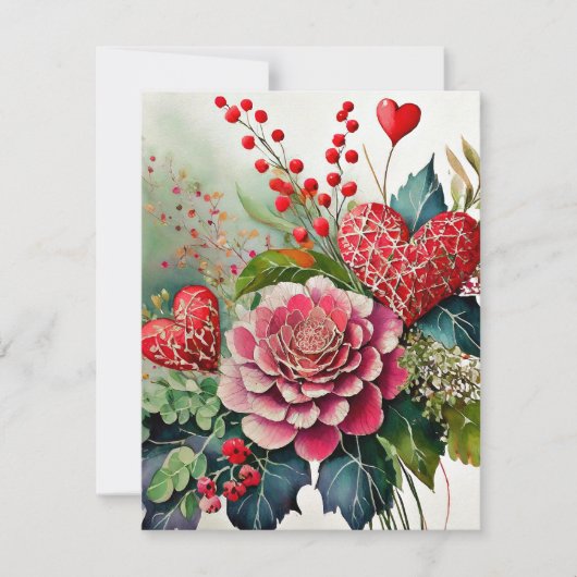 Boho bloemhartjes valentijn feestdagenkaart (Voorkant)
