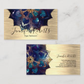 Boho Bloemig Blauw Goud Mandala Chic Yoga Instruct Visitekaartje (Voorkant / Achterkant)