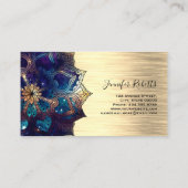 Boho Bloemig Blauw Goud Mandala Chic Yoga Instruct Visitekaartje (Achterkant)