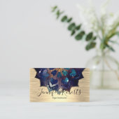 Boho Bloemig Blauw Goud Mandala Chic Yoga Instruct Visitekaartje (Staand voorkant)