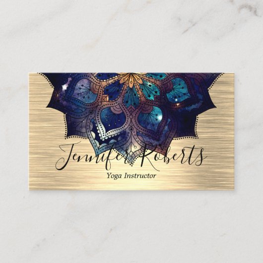 Boho Bloemig Blauw Goud Mandala Chic Yoga Instruct Visitekaartje (Voorkant)