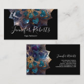 Boho Bloemig Blauw Goud Mandala Chic Zwart Visitekaartje (Voorkant / Achterkant)