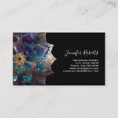 Boho Bloemig Blauw Goud Mandala Chic Zwart Visitekaartje (Achterkant)