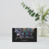 Boho Bloemig Blauw Goud Mandala Chic Zwart Visitekaartje (Staand voorkant)