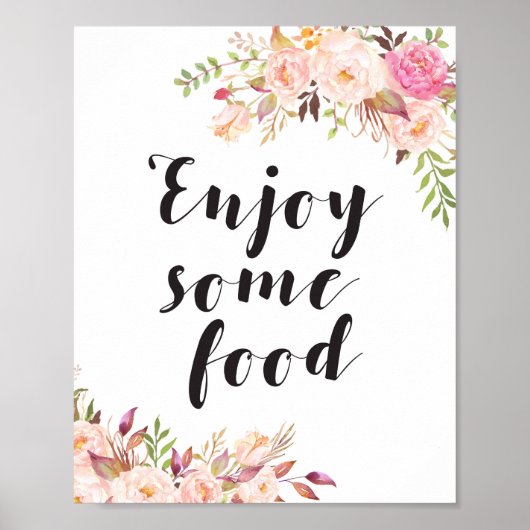 Boho bloemig Geniet van bord met eten Poster (Voorkant)