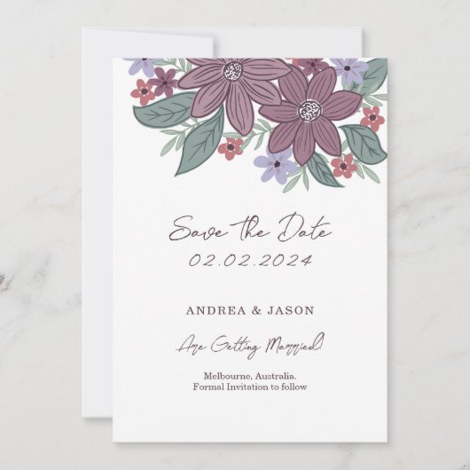 Boho bloemig, met de hand getekende bloem save the date (Voorkant)