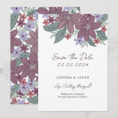 Boho bloemig, met de hand getekende bloem save the date (Voorkant / Achterkant)